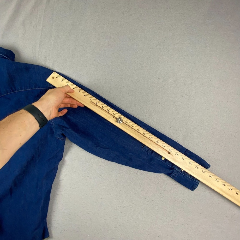 Wrangler mens denim Shirt XL Pearl Snap Denim Western pockets thick - Picture 15 of 16
